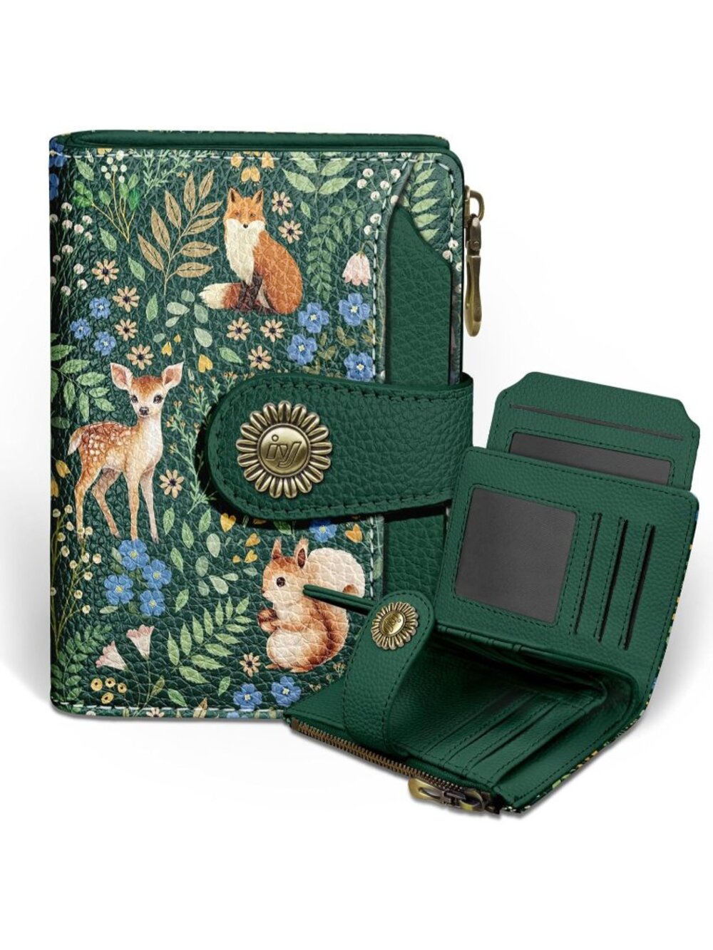 〽️Women Forest PU Leather RFID Blocking Bifold 14 Card Slots Cash Purse